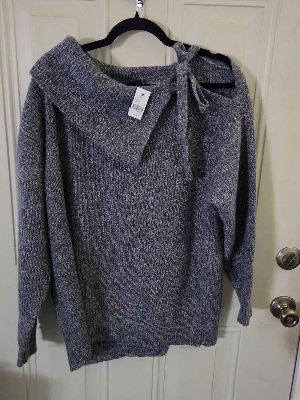 Lane Bryant Gray Off-Shoulder Tie Knit Sweater 18/20 NWT
